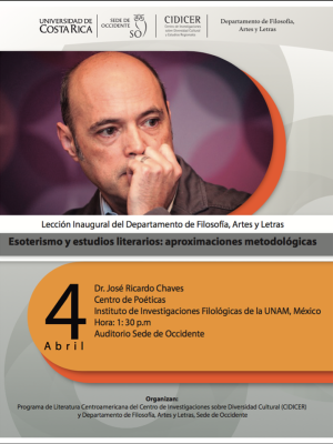 Afiche de la Lección Inaugural del Departamento de Filosofía, Artes y Letras: “Esoterismo y estudios literarios: aproximaciones metodológicas”.